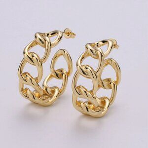 30mm Chunky 14KGold Filled Link Hoops, Small Gold Large Chain Hoop Earrings